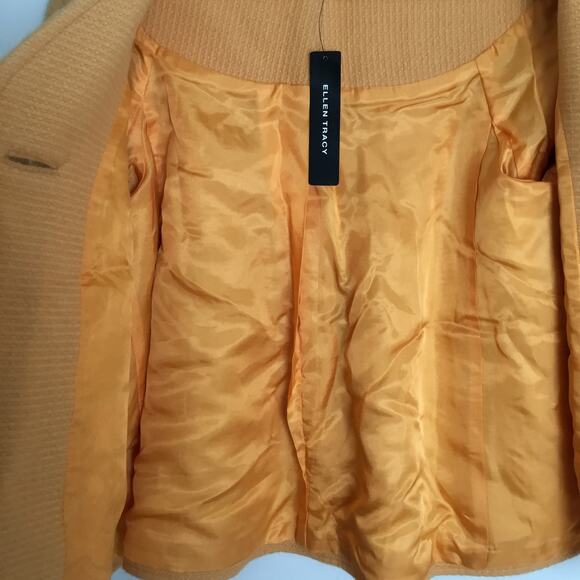 Ellen Tracy Mustard Yellow Angora & Wool Blend One Button Coat Pockets Sz 4 Flaw - Picture 5 of 10